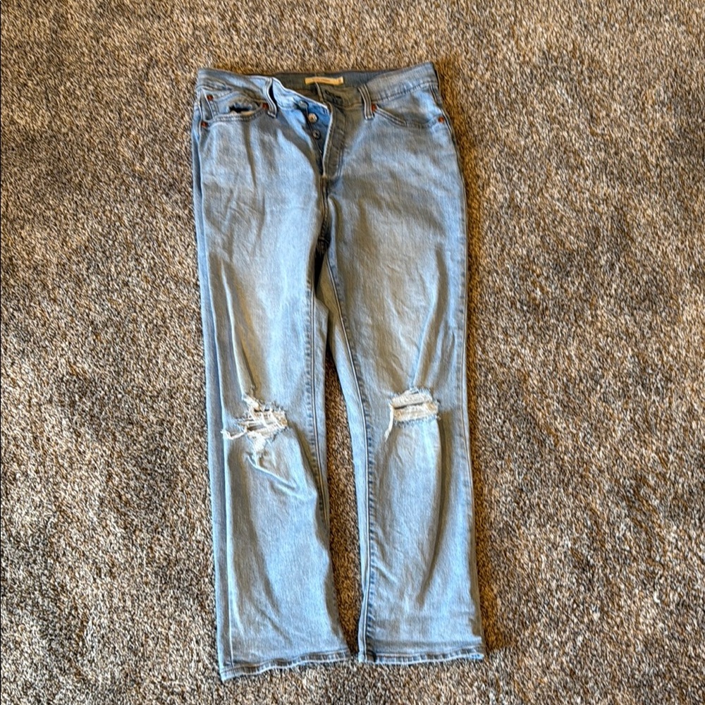 Levi's Light Blue Wedgie Straight Leg Jeans with Knee Rips